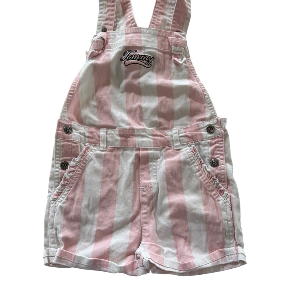 Tommy Hilfiger Pink and White Striped Overalls Shortalls
